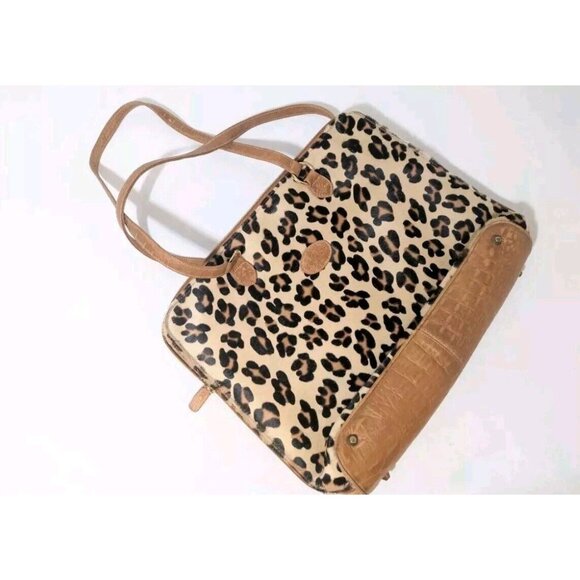 TANGAROA Terrida faux fur Leopard Croc style Leather Large Tote Travel Bag Italy - Picture 1 of 16